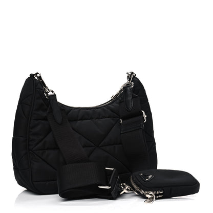Prada Nylon Quilted Patchwork Re-Edition Hobo Bag Black 3 of 5