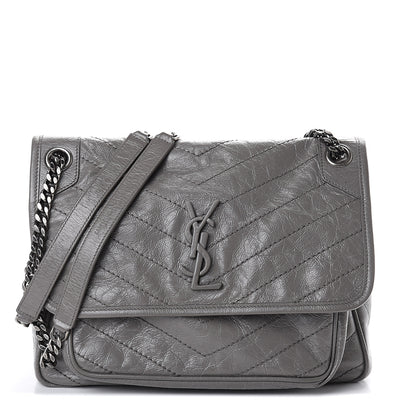 Saint Laurent Crinkled Calfskin Matelasse Monogram Medium Niki Chain Satchel Fog 1 of 8