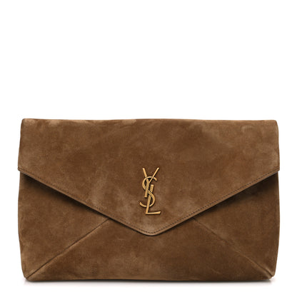Saint Laurent Suede Large Cassandre Envelope Pouch Golden Leaf 1 of 7