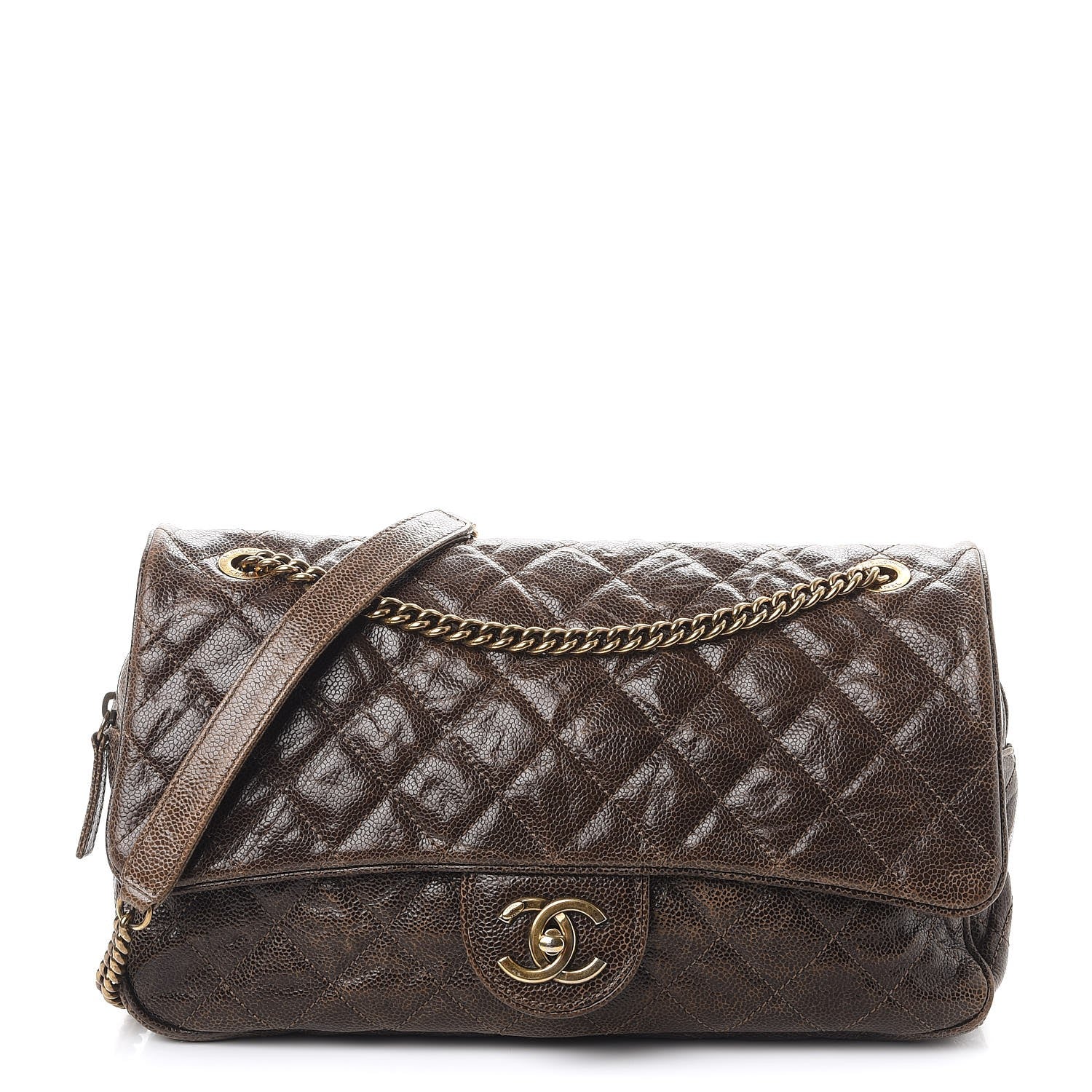 Chanel Crumpled Caviar Quilted Large Shiva Flap Brown 1 of 9