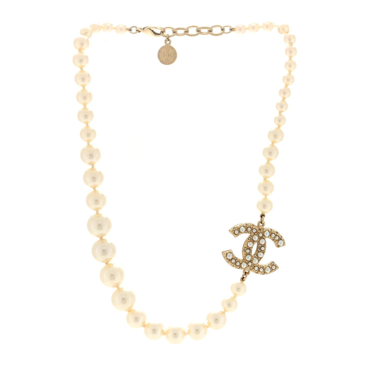Pearl CC 100th Anniversary Necklace Light Gold