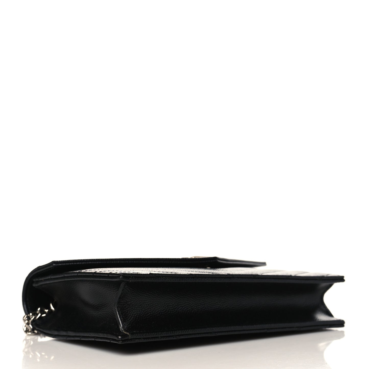Grain De Poudre Matelasse Chevron Monogram Envelope Chain Wallet Black