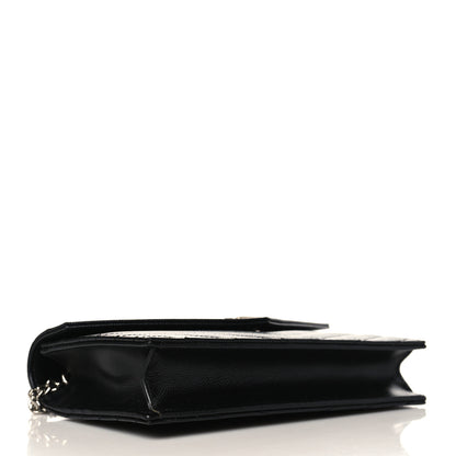 Saint Laurent Grain De Poudre Matelasse Chevron Monogram Envelope Chain Wallet Black 4 of 9