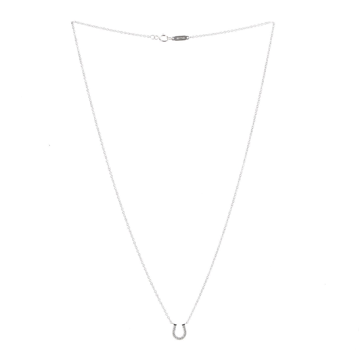 18K White Gold Diamond Mini Metro Horseshoe Pendant Necklace