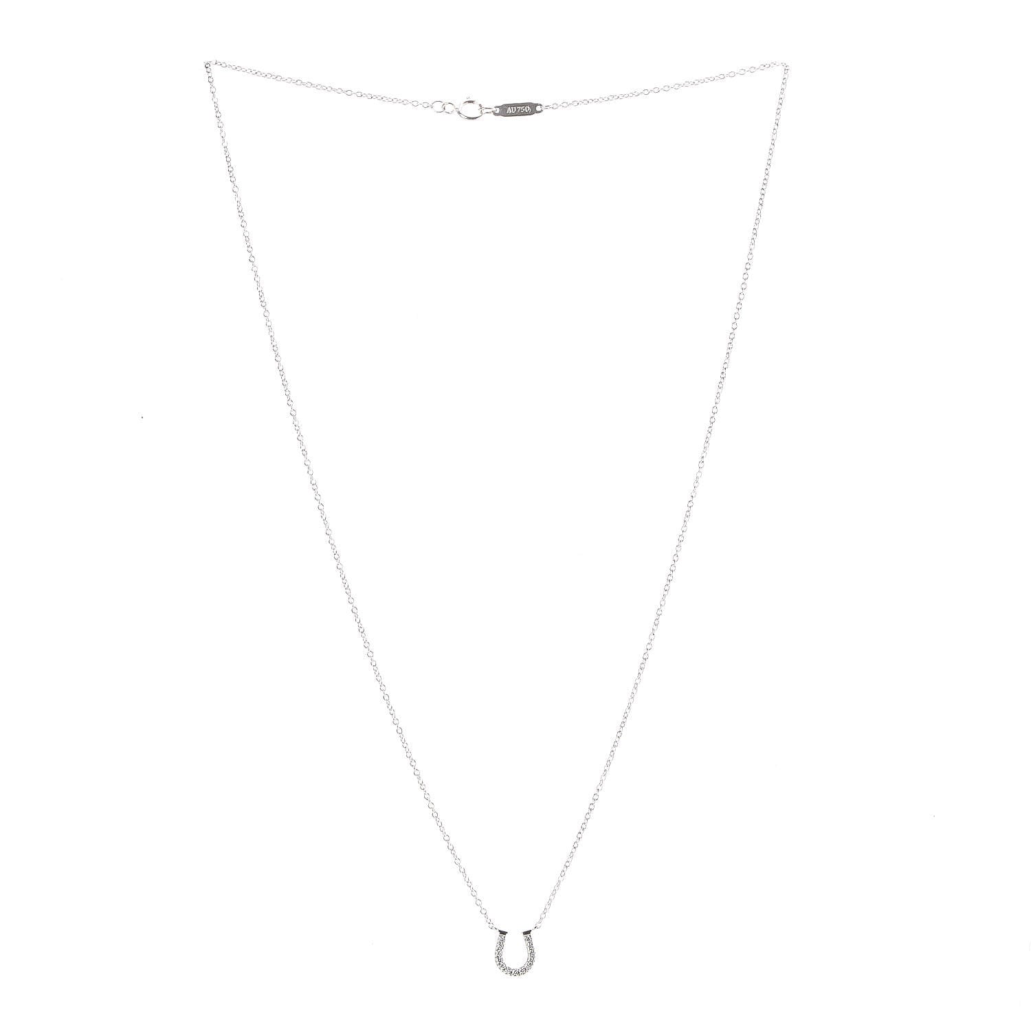 Tiffany 18K White Gold Diamond Mini Metro Horseshoe Pendant Necklace 3 of 6