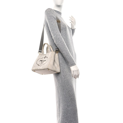 Prada Denim Small Logo Tote Bianco 2 of 12