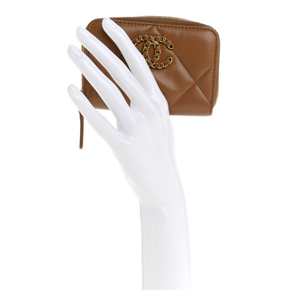 Chanel Lambskin Quilted Chanel 19 Zip Around Coin Purse Wallet Brown 2 of 12