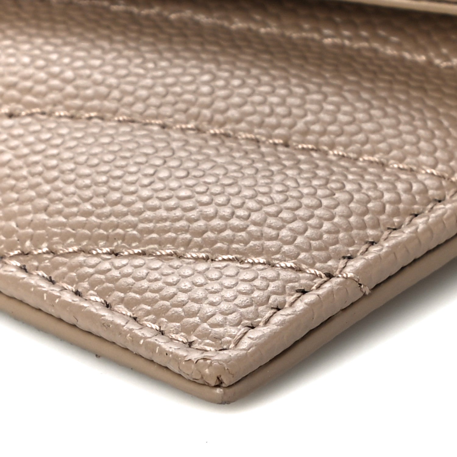 Saint Laurent Grain De Poudre Matelasse Chevron Monogram Compact Wallet Case Dark Beige 9 of 9