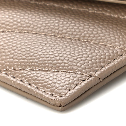 Saint Laurent Grain De Poudre Matelasse Chevron Monogram Compact Wallet Case Dark Beige 9 of 9