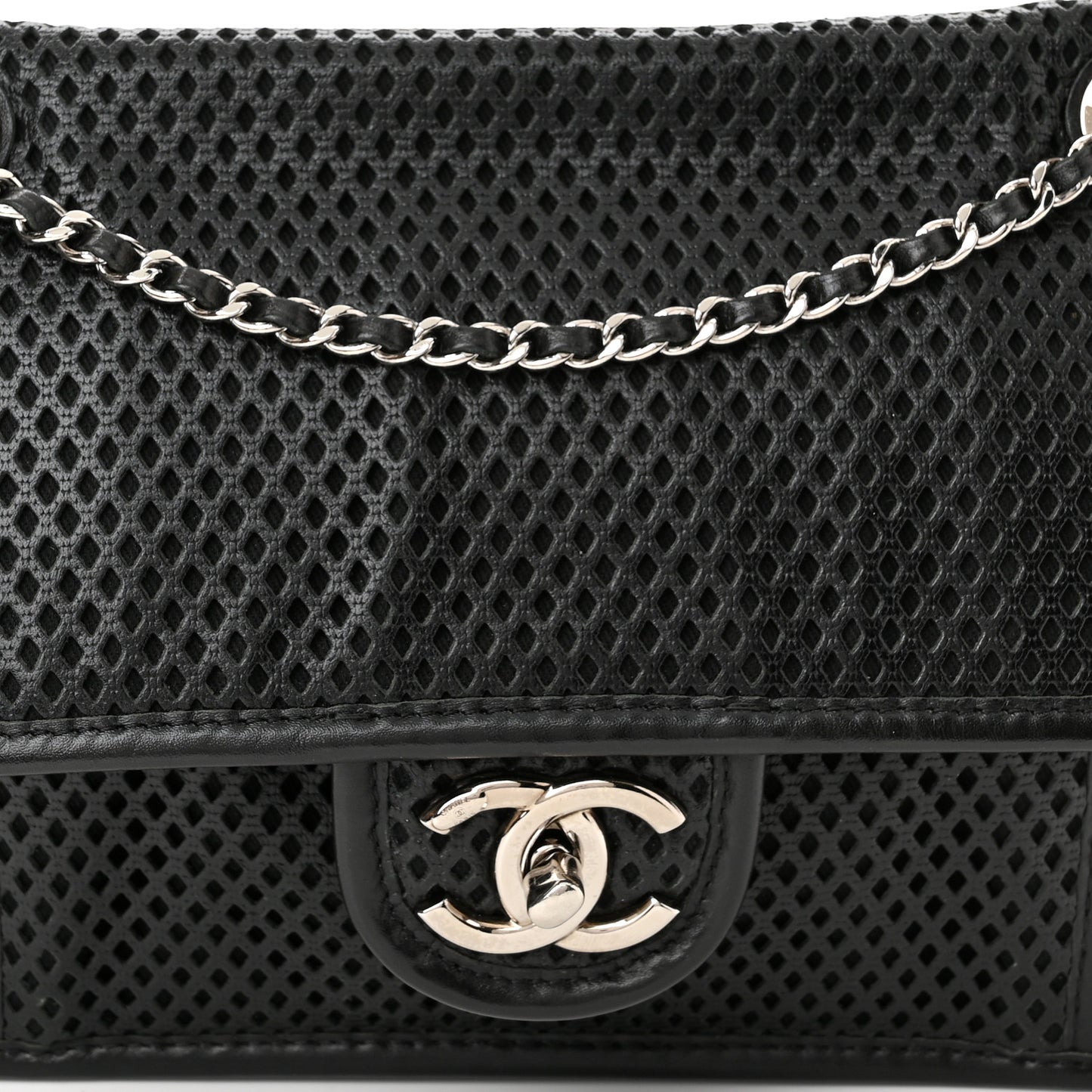 Metallic Perforated Calfskin Small Up In The Air Flap Black