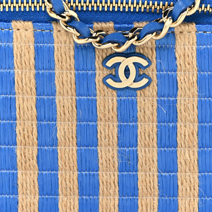 Chanel Raffia Jute Striped Small Vanity Case With Chain Blue Beige 8 of 14