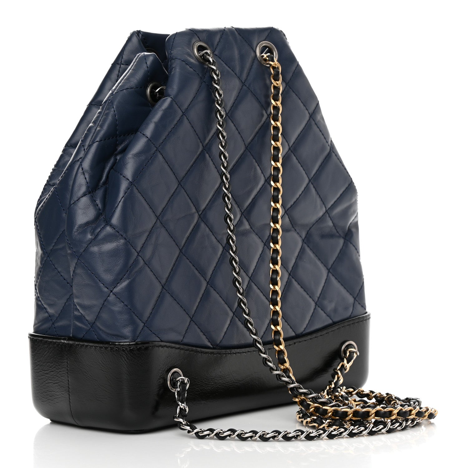 Chanel Aged Calfskin Quilted Gabrielle Backpack Navy Black 3 of 14
