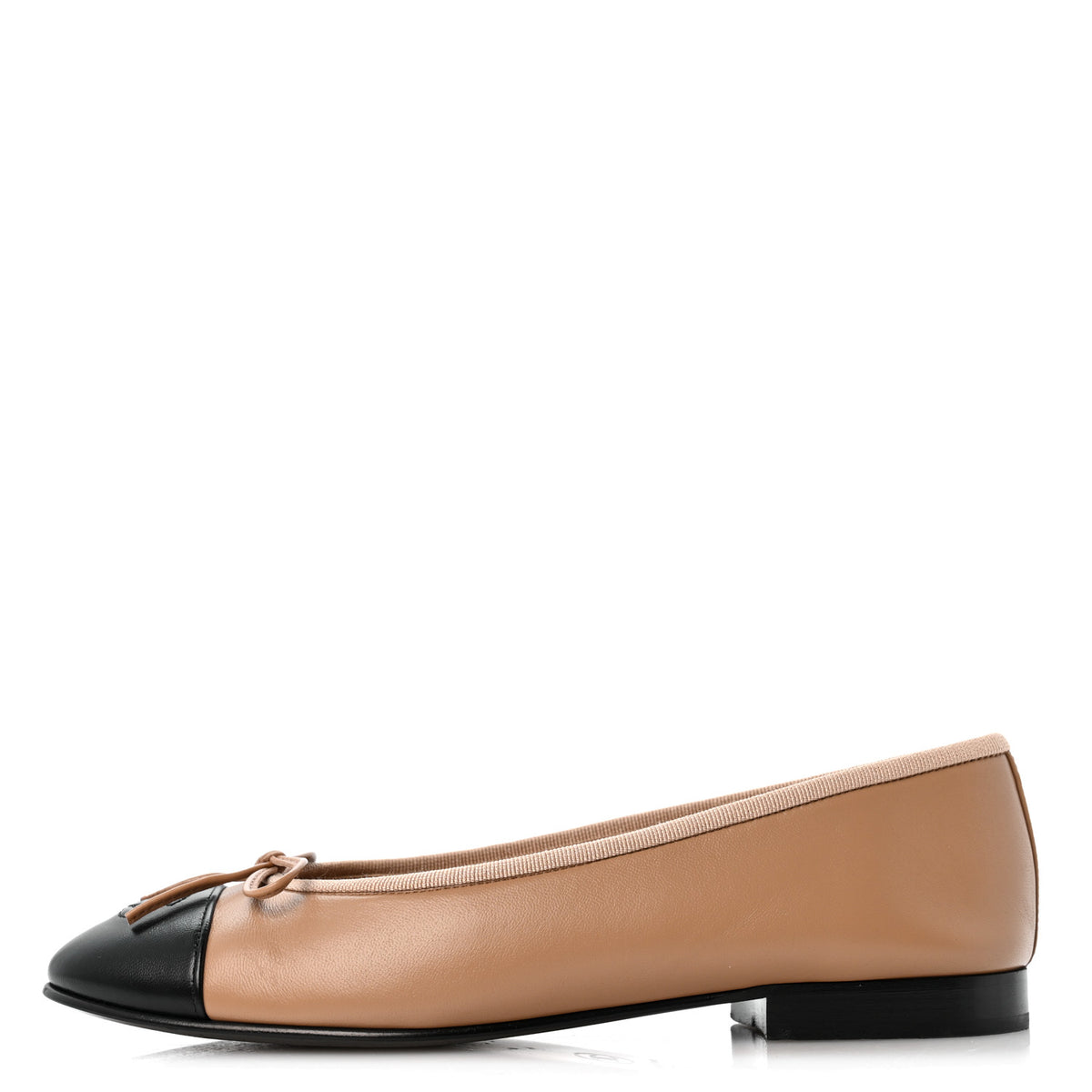 Chanel Lambskin Cap Toe CC Ballerina Flats 37 Dark Beige Black 1 of 9