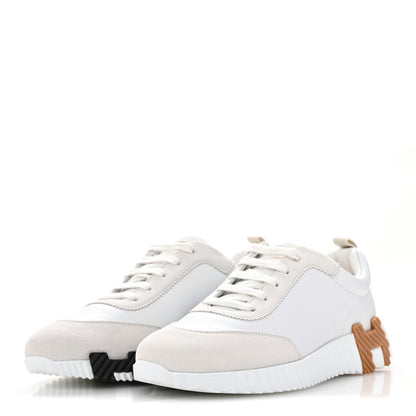 Hermes Goatskin Suede Goatskin Womens Bouncing Sneakers  38 White 4 of 10