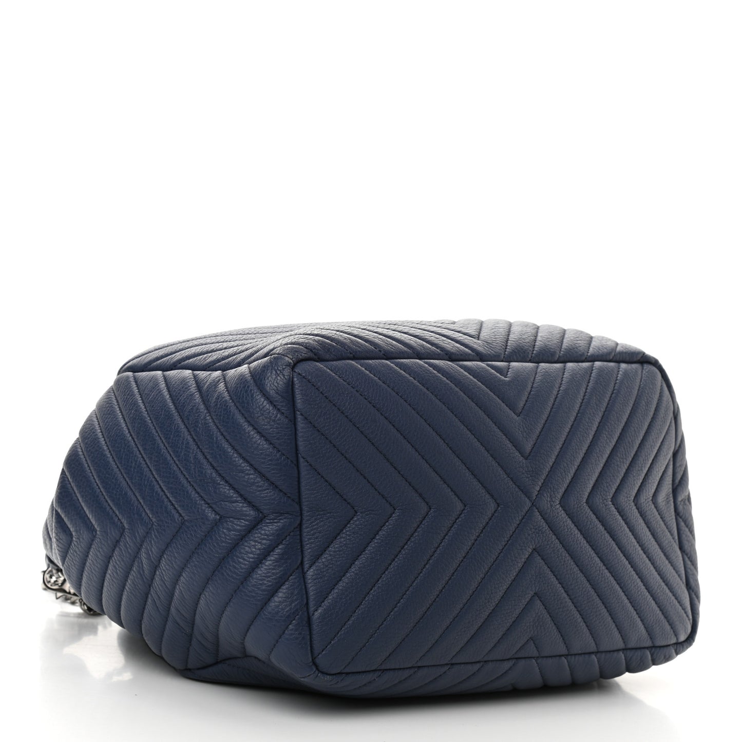 Deerskin Chevron Medium CC Chain Bucket Drawstring Bag Navy Blue
