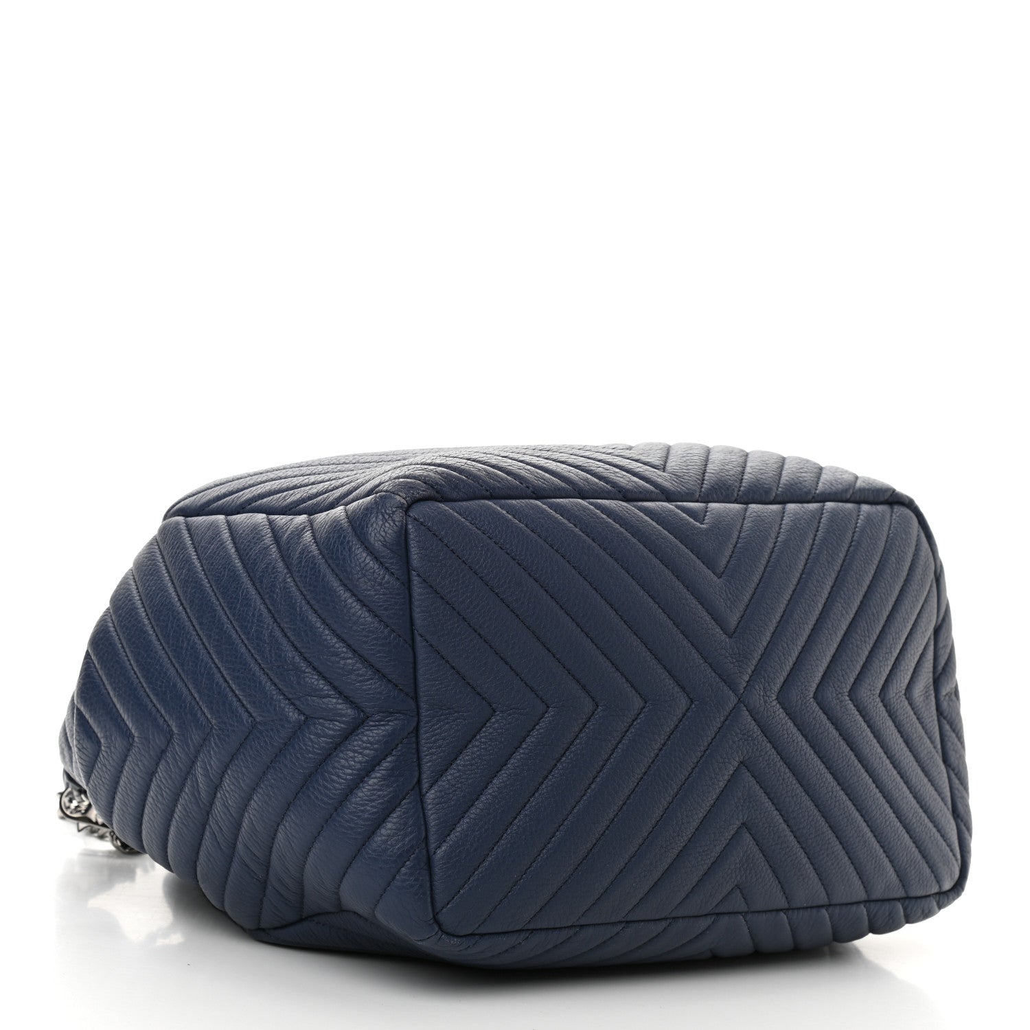 Chanel Deerskin Chevron Medium CC Chain Bucket Drawstring Bag Navy Blue 3 of 11