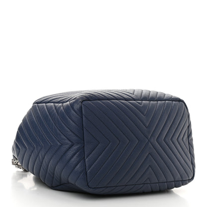 Chanel Deerskin Chevron Medium CC Chain Bucket Drawstring Bag Navy Blue 3 of 11