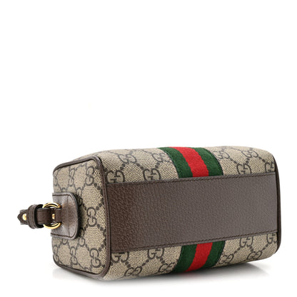 Gucci GG Supreme Monogram Textured Dollar Calfskin Web Super Mini Ophidia Top Handle Bowler Bag Beige Ebony New Acero 4 of 11