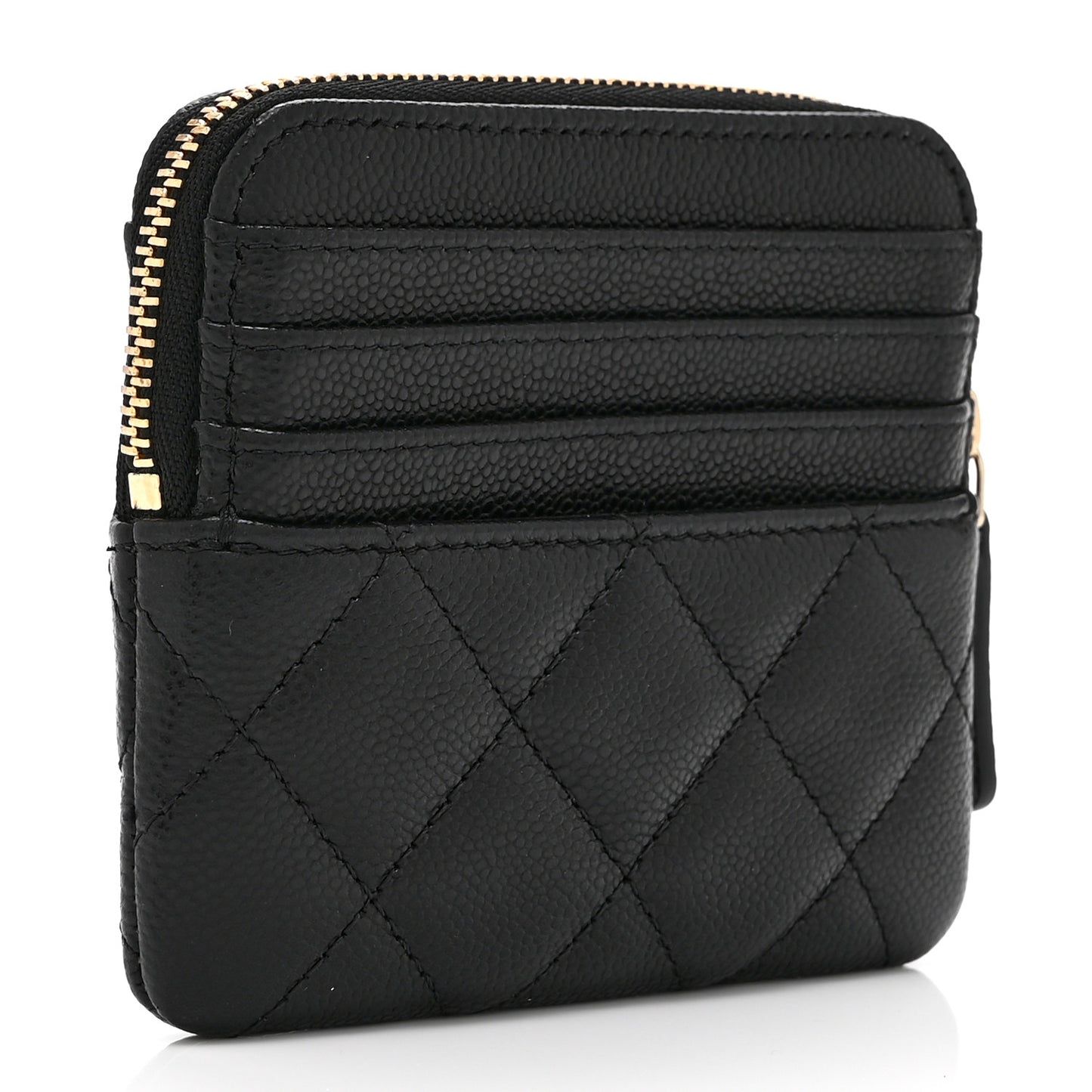 Caviar Quilted Zip Card Holder Wallet Black