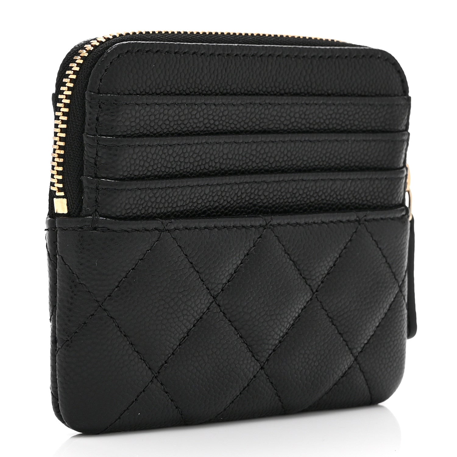 Chanel Caviar Quilted Zip Card Holder Wallet Black 3 of 9