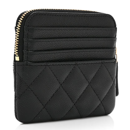 Chanel Caviar Quilted Zip Card Holder Wallet Black 3 of 9