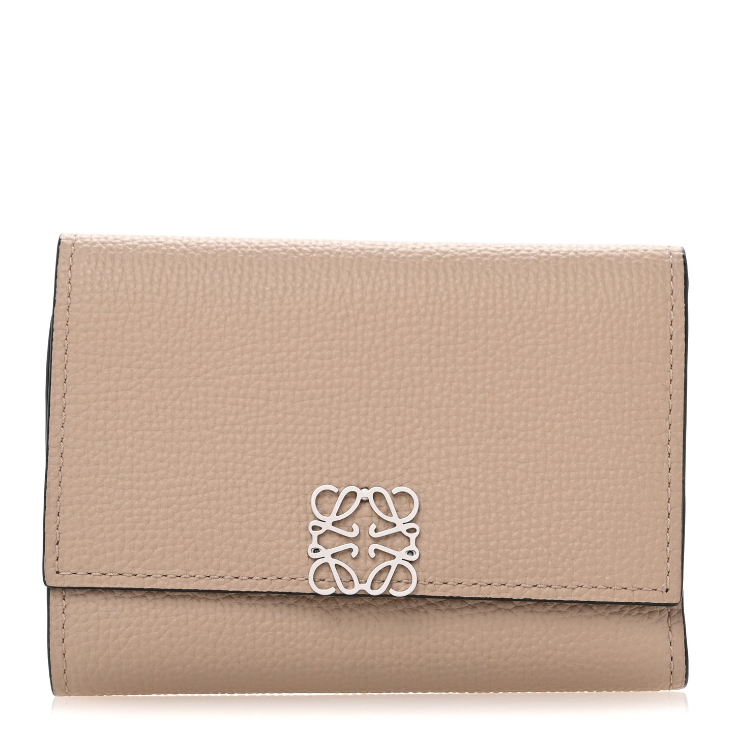 Pebble Grain Calfskin Anagram Small Vertical Wallet Sand