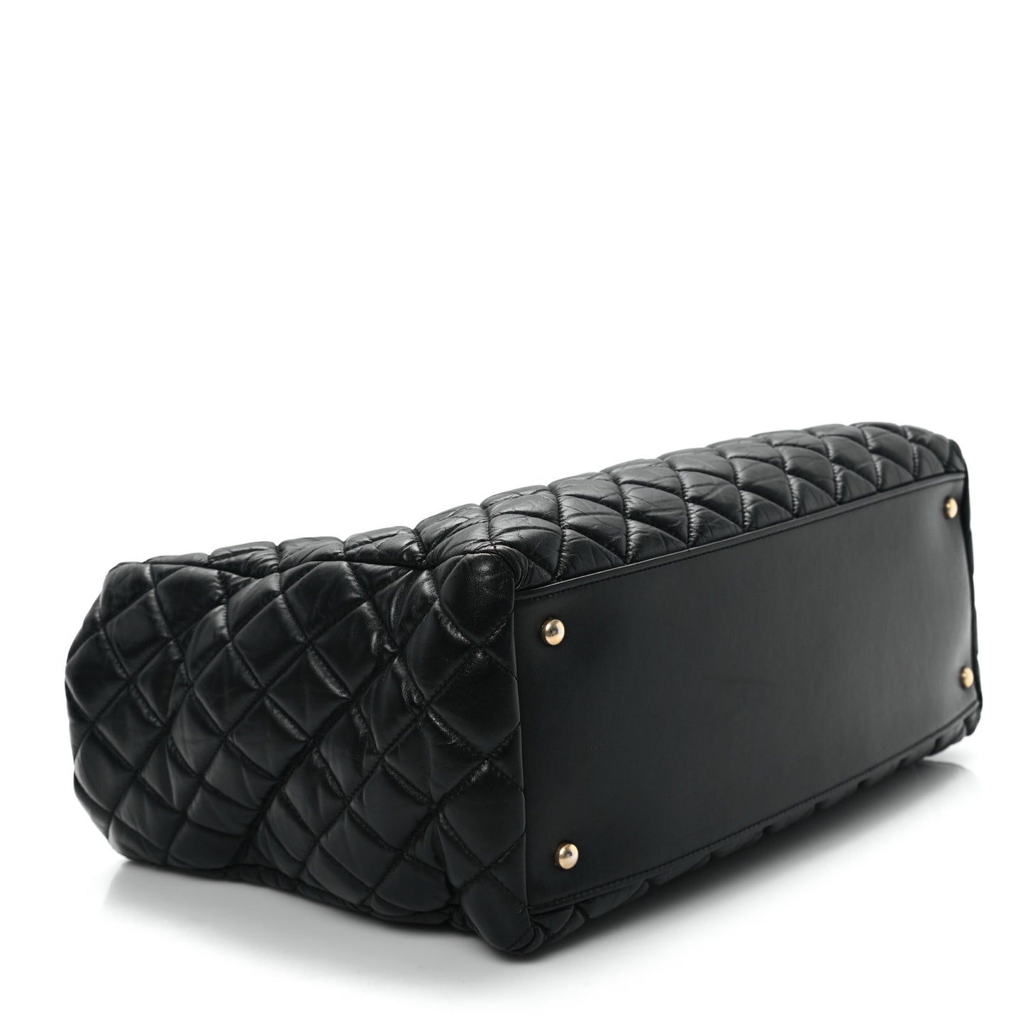 Aged Calfskin Quilted Large Coco Handle Shopping Tote Black