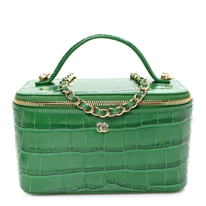 Chanel Calfskin Crocodile Embossed Exoticoco Small Top Handle Vanity Case With Chain Emerald 1 of 11