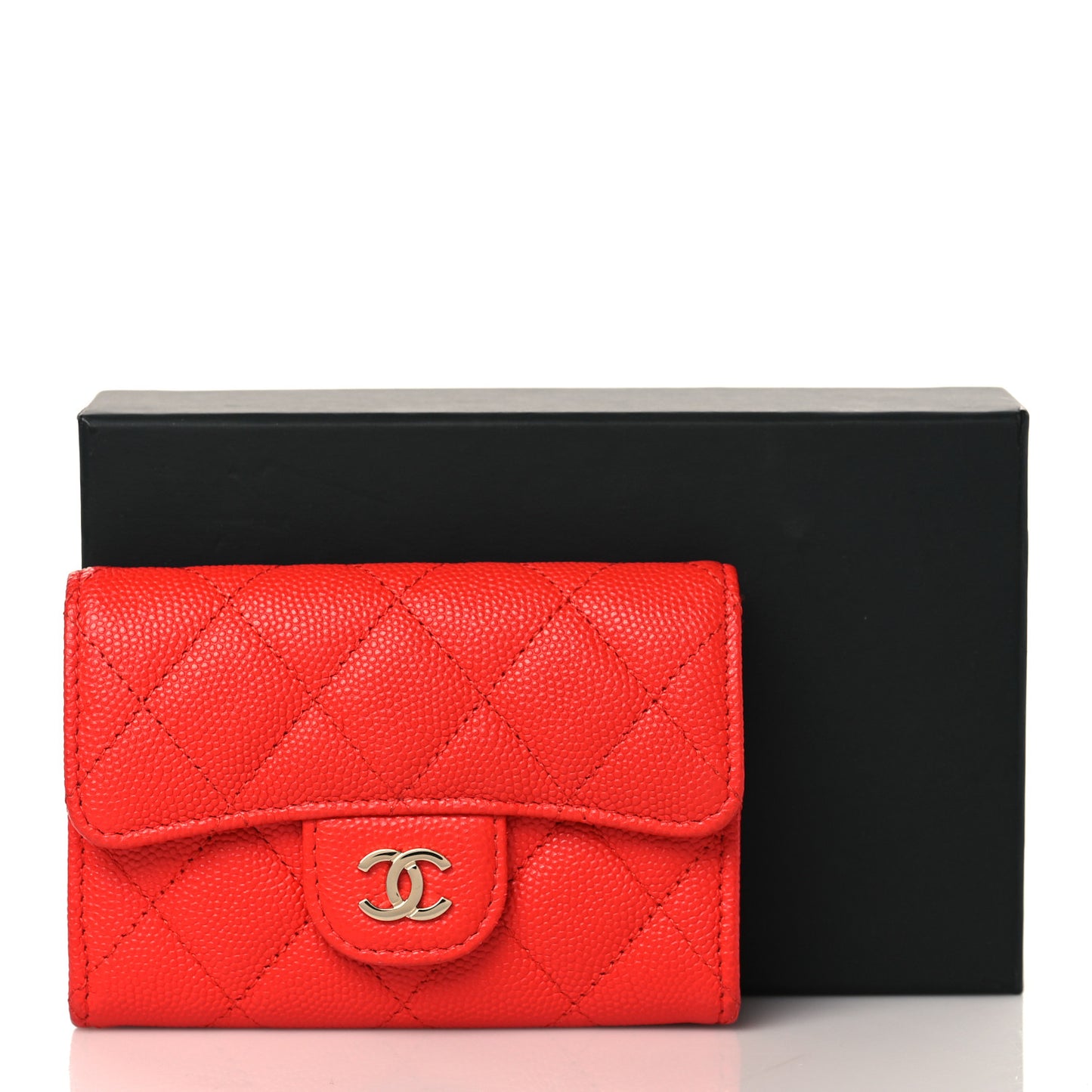 Caviar Quilted Flap Card Holder Wallet Red