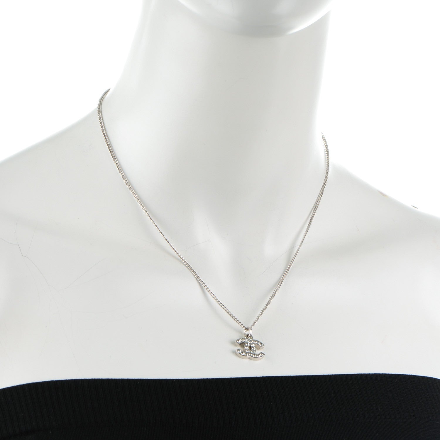 Chanel Crystal Timeless CC Necklace Silver 2 of 4