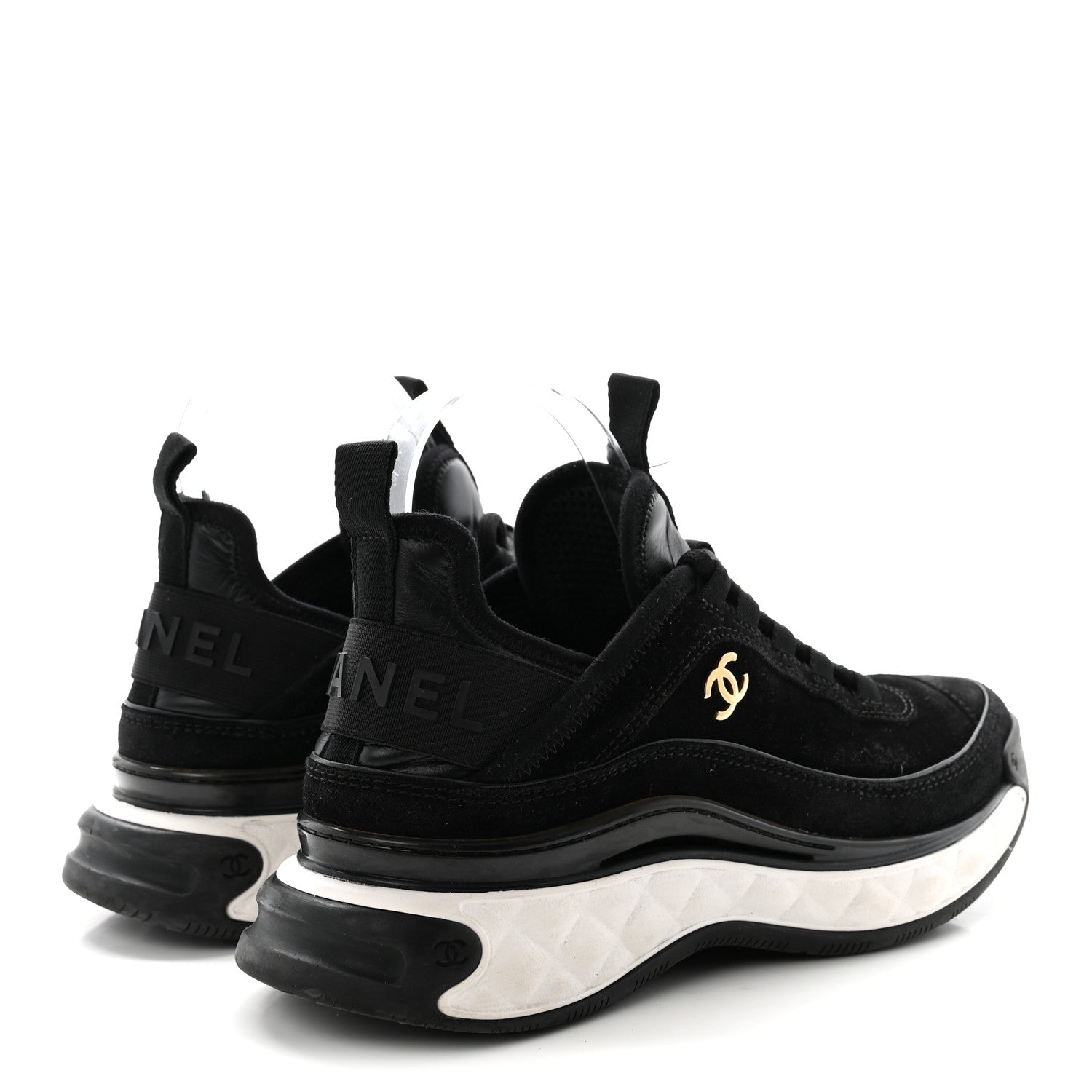 Chanel Suede Calfskin Nylon Grosgrain CC Sneakers 37 Black 5 of 9