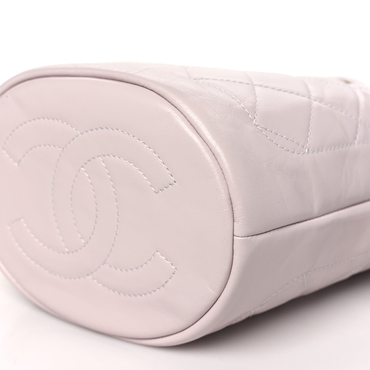 Calfskin Stitched Coco Ring Bucket Drawstring Bag Light Pink