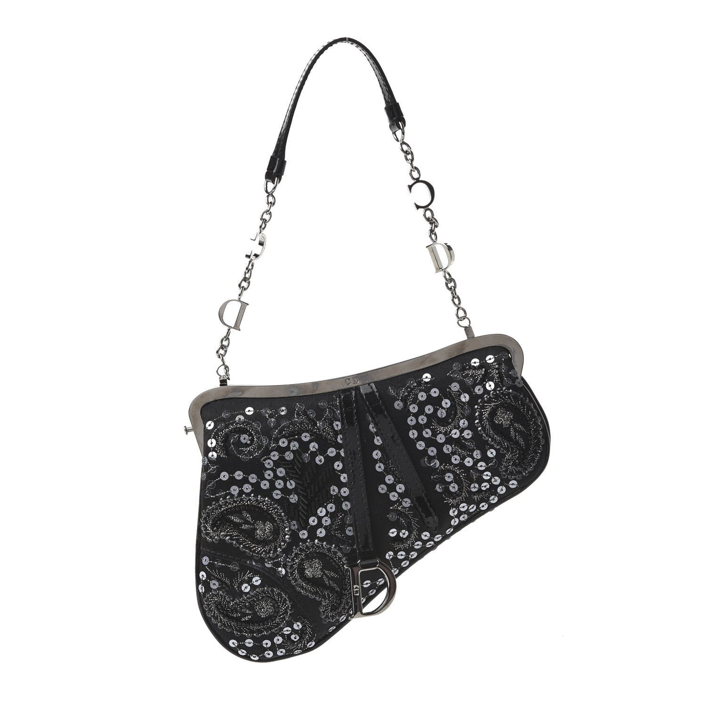 Satin Embroidered Mini Frame Saddle Black