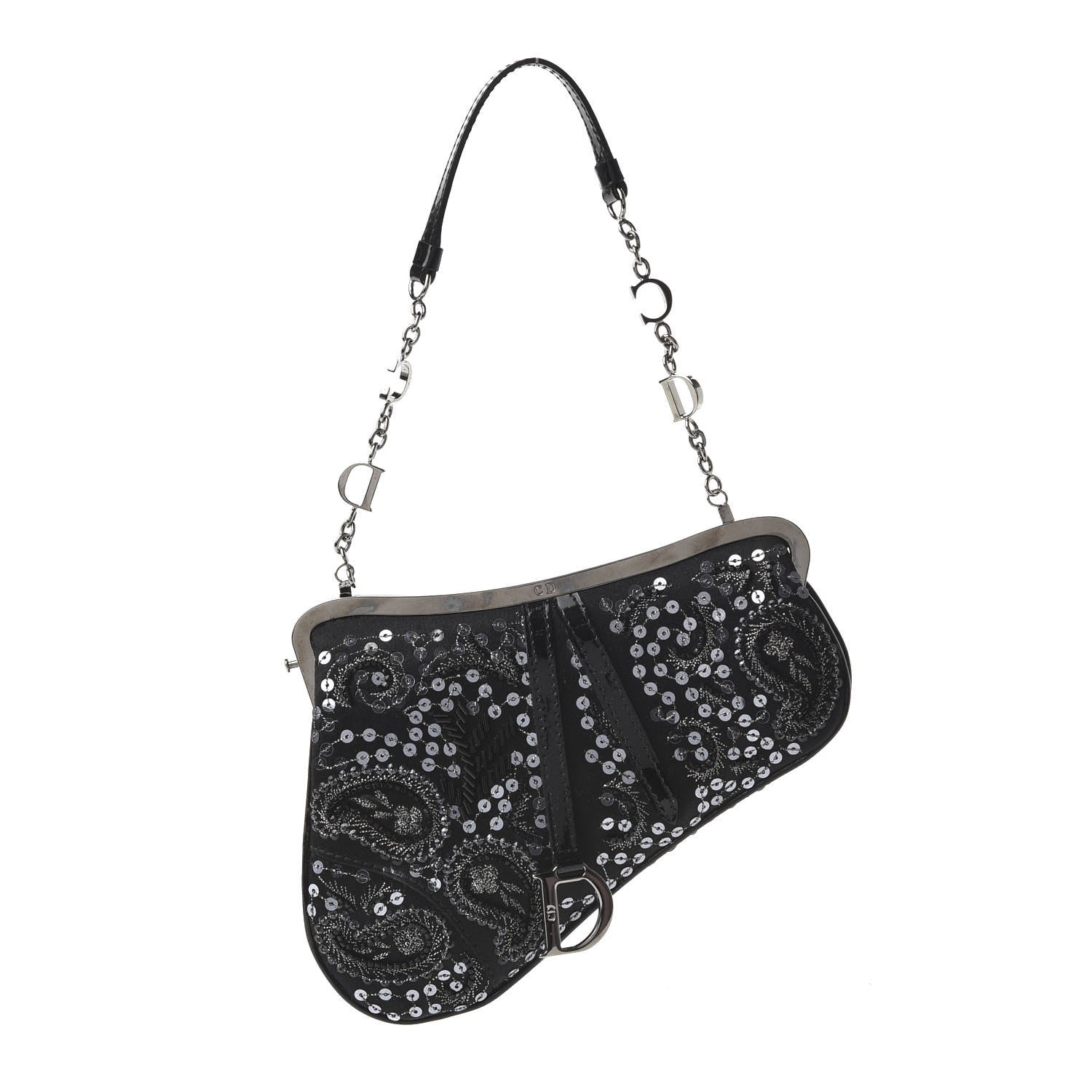 Christian Dior Satin Embroidered Mini Frame Saddle Black 1 of 9