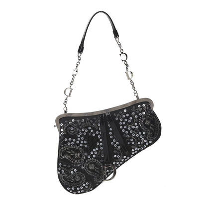 Christian Dior Satin Embroidered Mini Frame Saddle Black 1 of 9