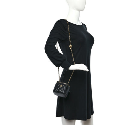 Chanel Lambskin Quilted Mini Pearl Crush Vanity Case With Chain Black 2 of 9