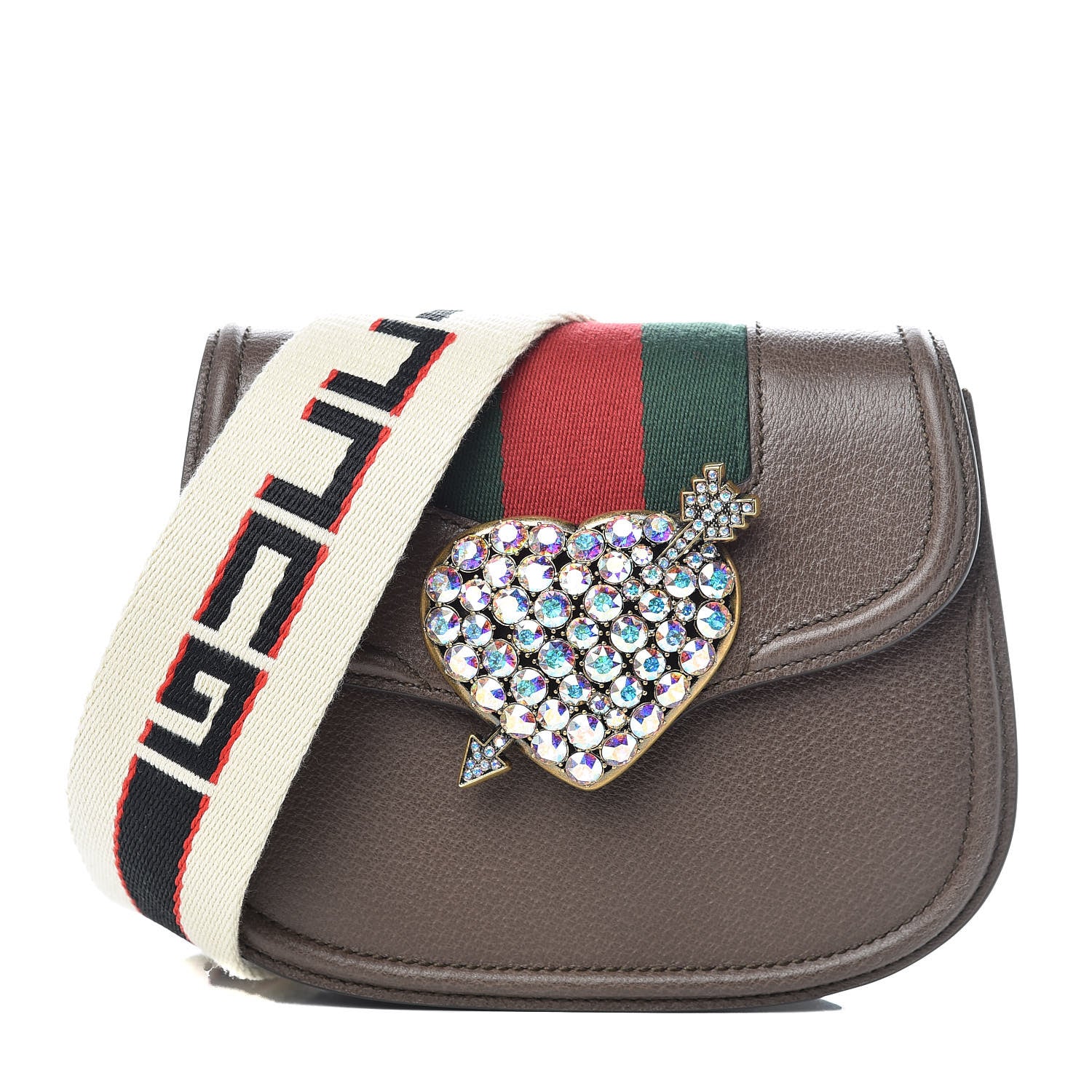 Gucci Textured Calfskin Web Crystal Heart Stripe Small Totem Shoulder Bag New Acero 1 of 9