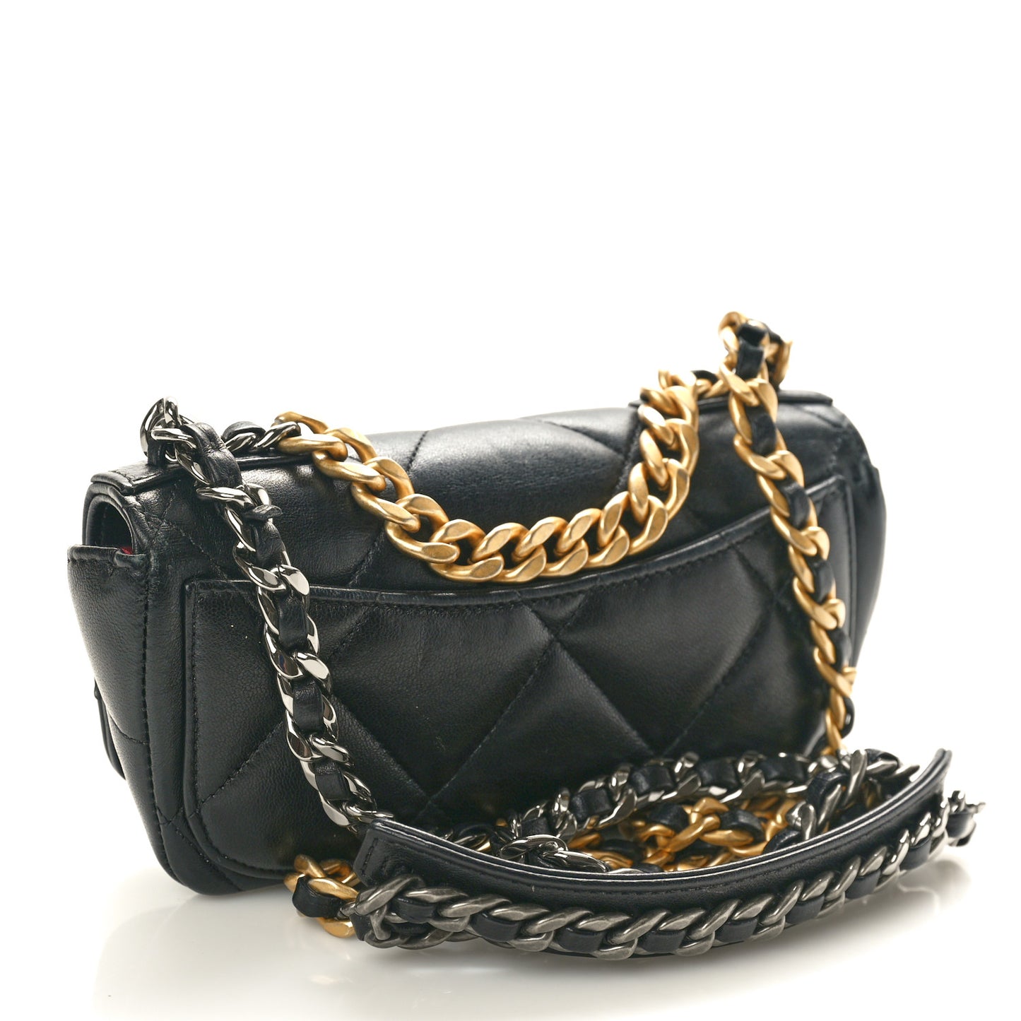 Goatskin Quilted Chanel 19 Glasses Case With Chain Black
