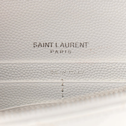 Saint Laurent Grain De Poudre Matelasse Chevron Monogram Envelope Chain Wallet Optical White 6 of 9