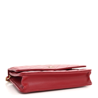 Chanel Lambskin Quilted Wallet On Chain WOC Red 4 of 12