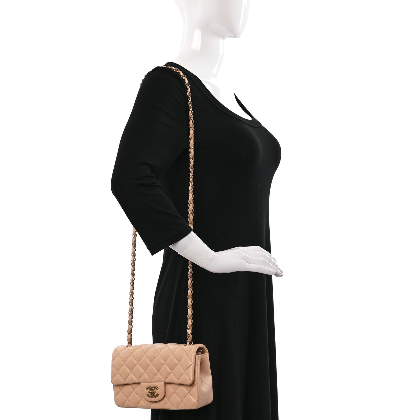 Lambskin Quilted Mini Rectangular Flap Beige