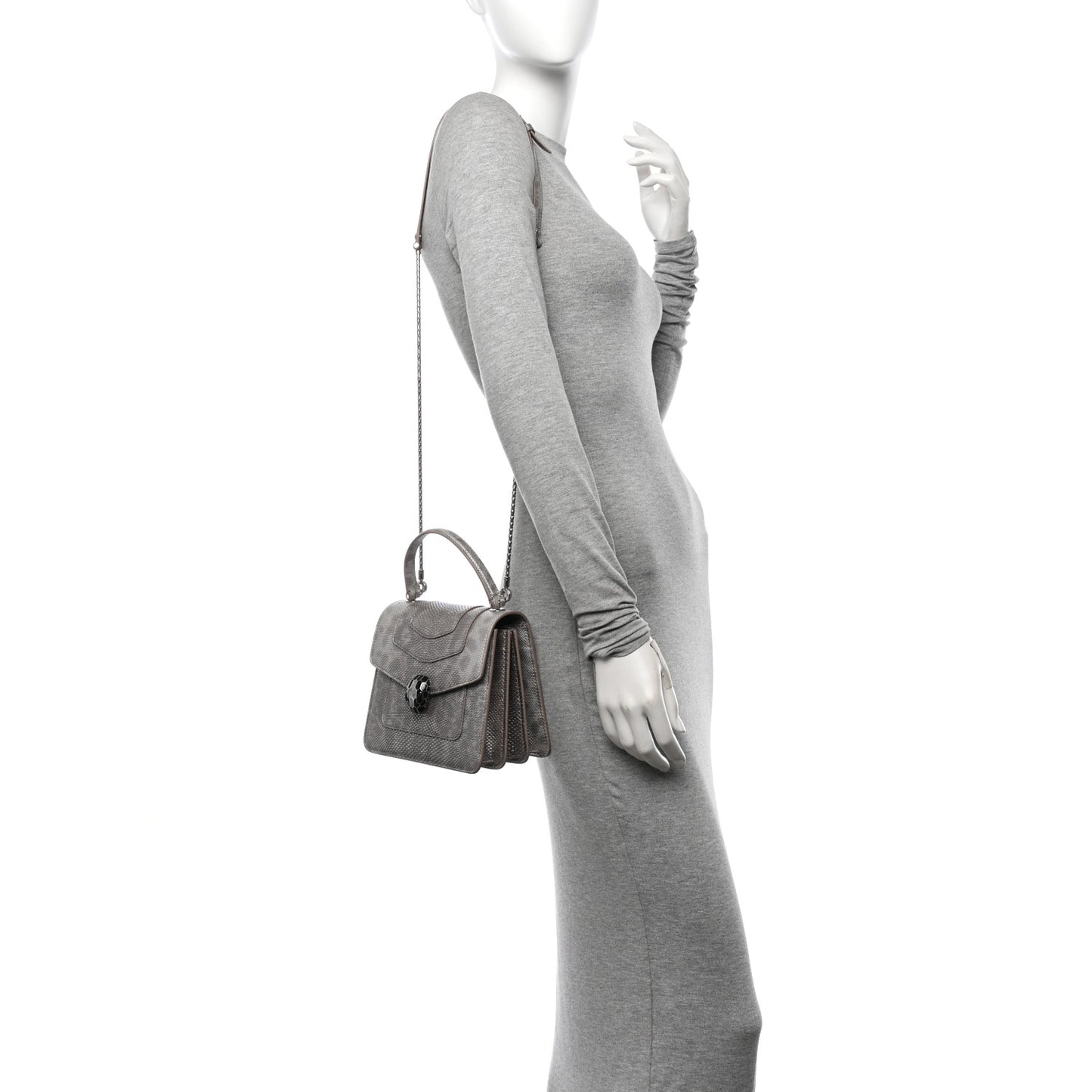 Metallic Karung Serpenti Forever Top Handle Silver