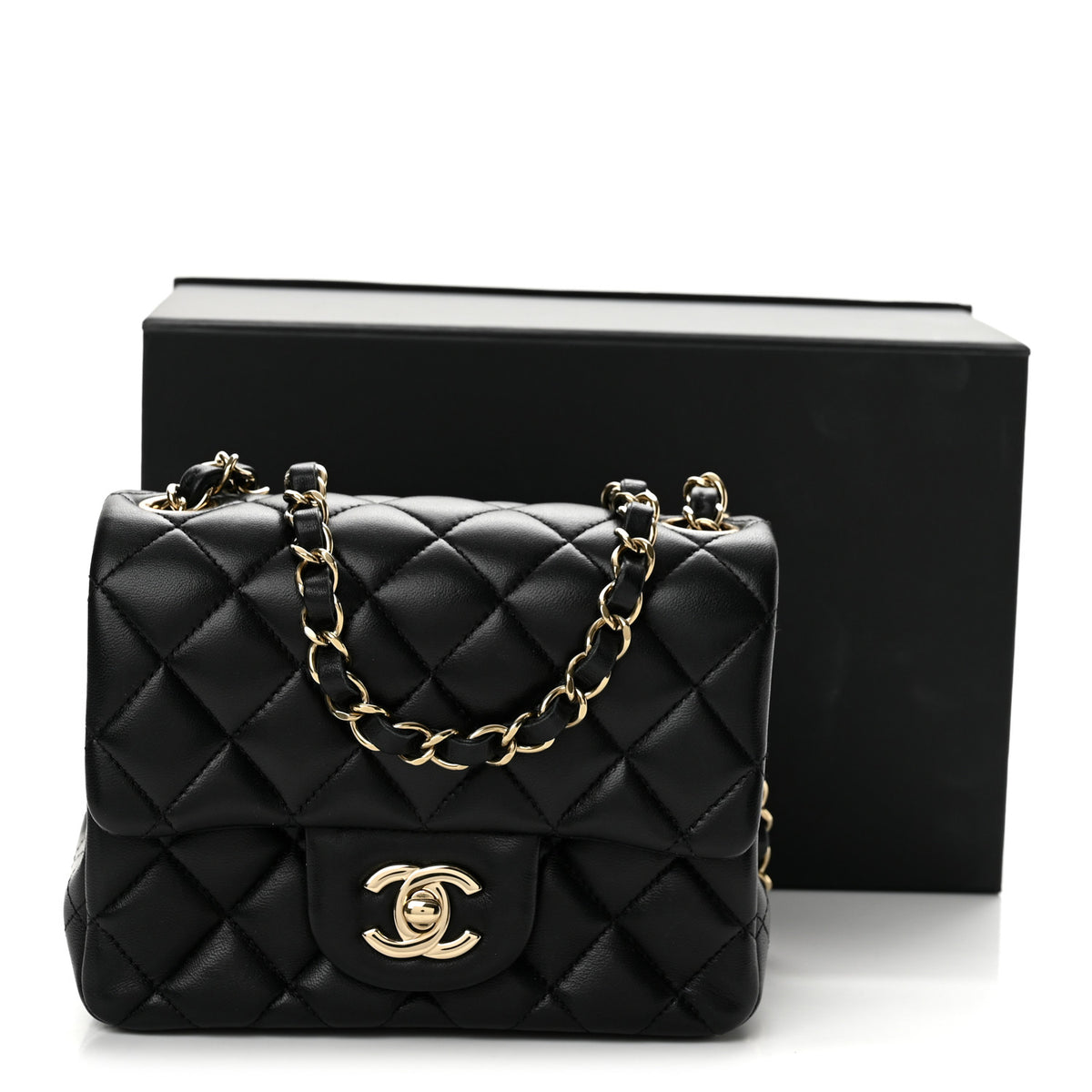 Lambskin Quilted Mini Square Flap Black