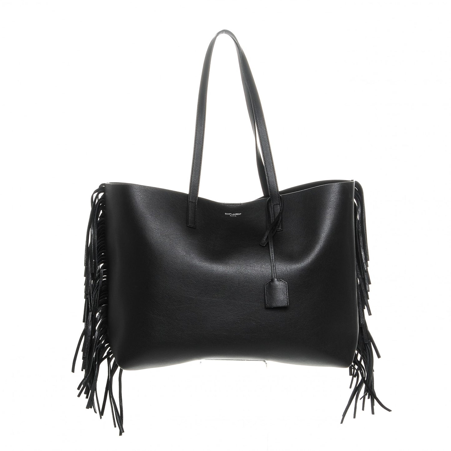 Calfskin Large Fringe Shopping Tote Black