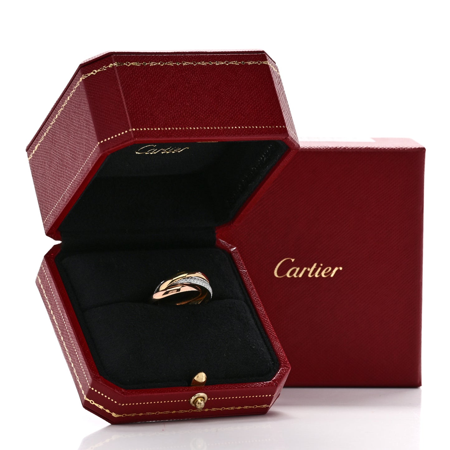 18K White Yellow Pink Gold Diamond Small Trinity Paved Ring 53 6.5