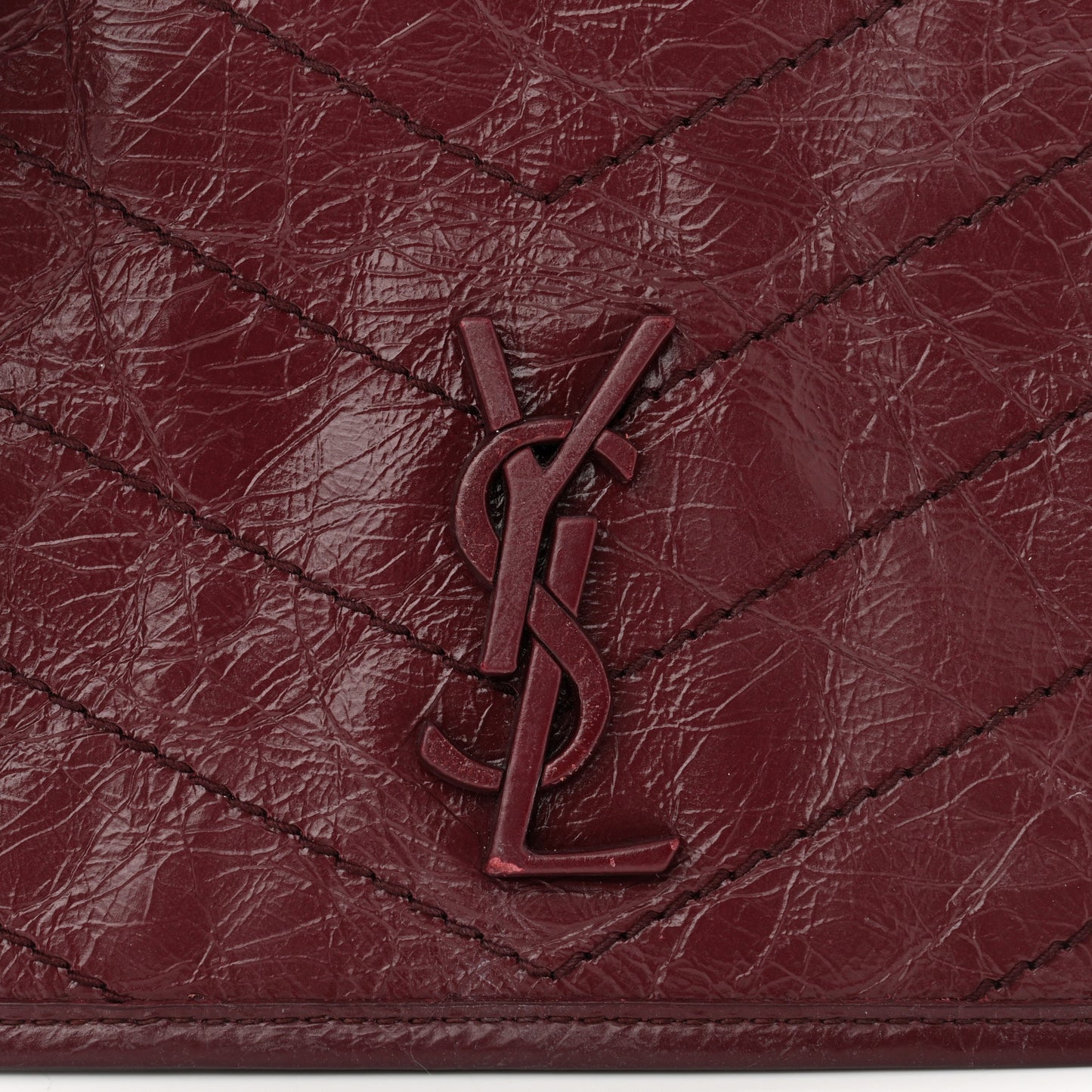 Crinkled Calfskin Matelasse Monogram Niki Chain Wallet Dark Legion Red