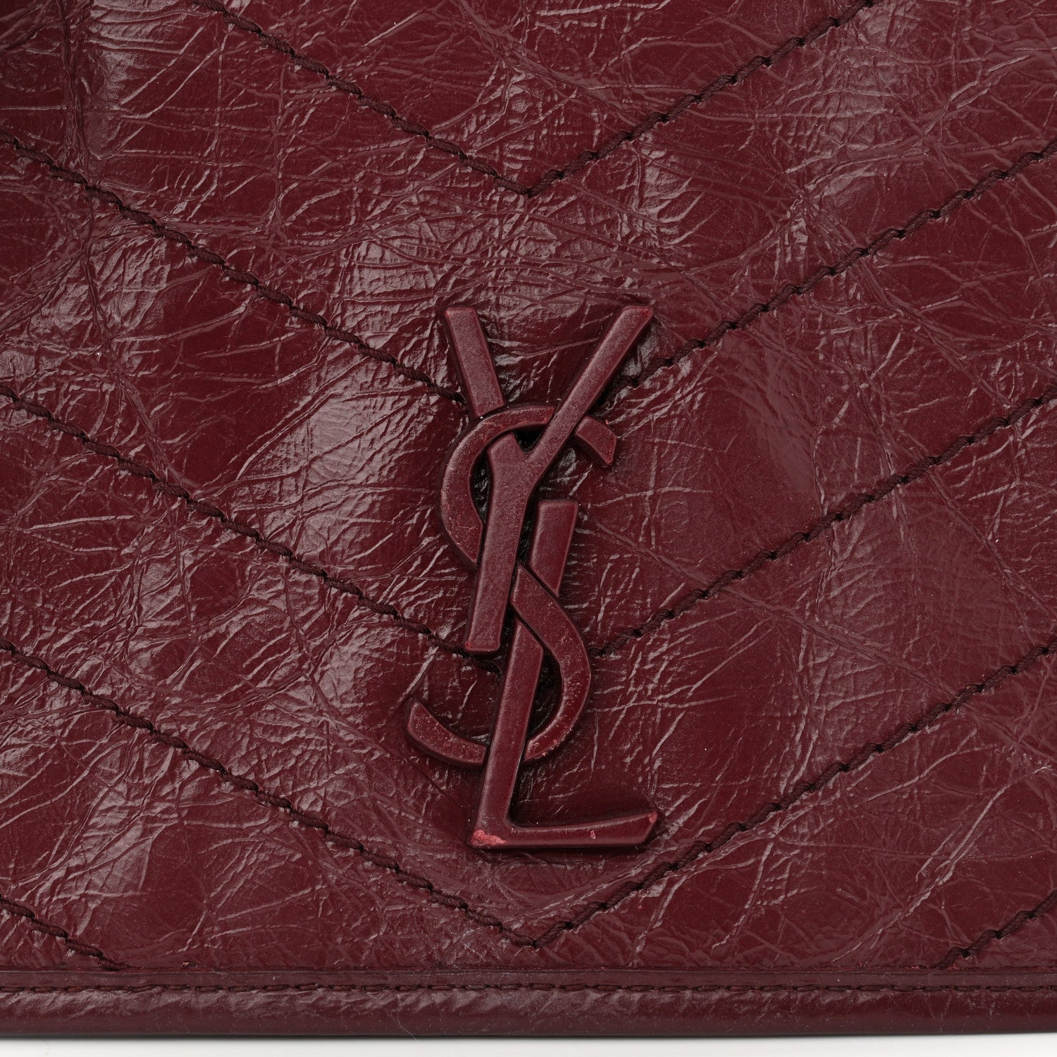Saint Laurent Crinkled Calfskin Matelasse Monogram Niki Chain Wallet Dark Legion Red 8 of 10
