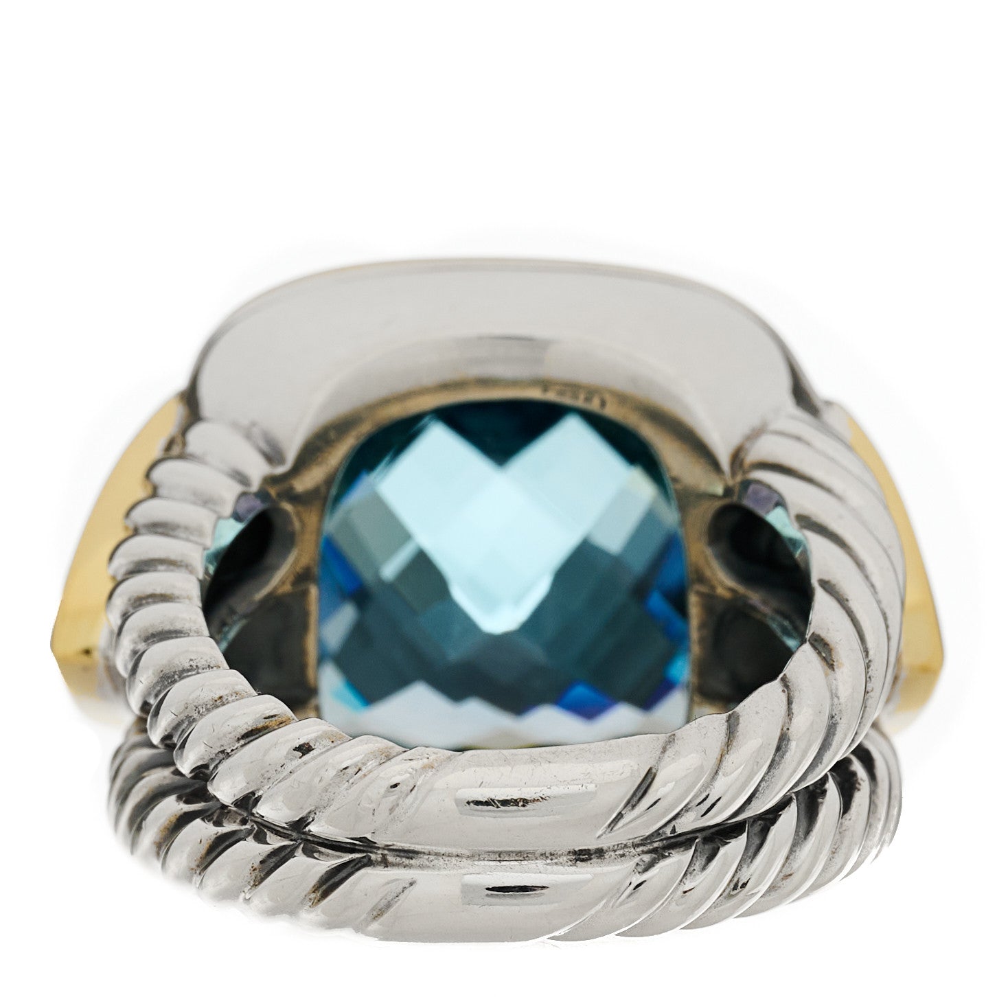 David Yurman Sterling Silver 18K Yellow Gold Blue Topaz Iolite Cable Mosaic Ring 53 6.25 4 of 6