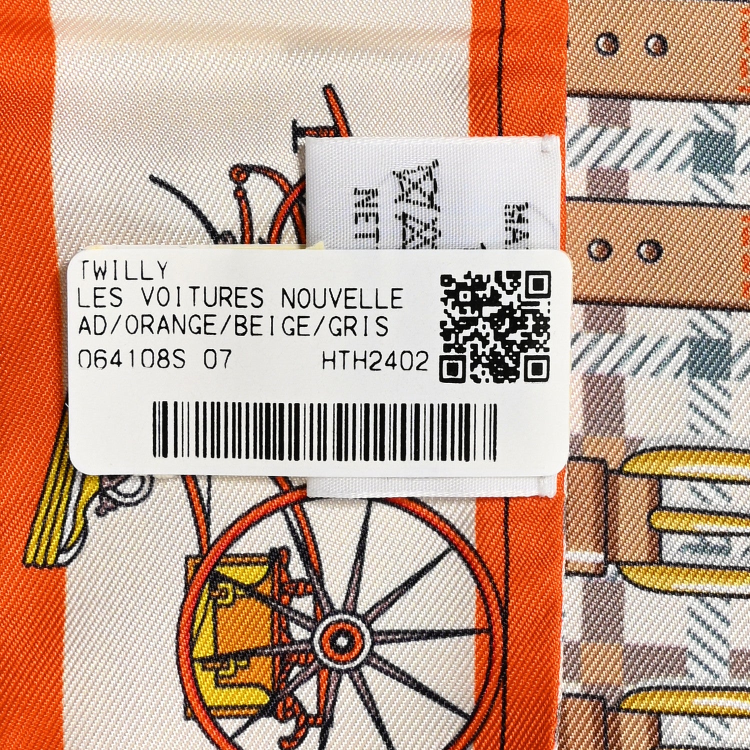 Hermes Silk Les Voitures Nouvelle Twilly Orange Beige Gris 4 of 4