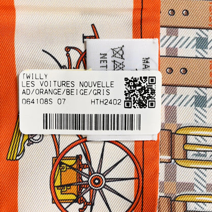 Hermes Silk Les Voitures Nouvelle Twilly Orange Beige Gris 4 of 4